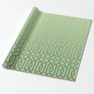 Gold and Mint Modern Trellis Pattern Wrapping Paper