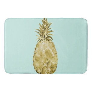 Gold and Mint Watercolor Pineapple Bath Mat