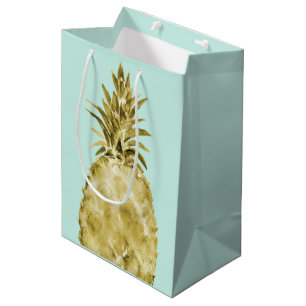 Gold and Mint Watercolor Pineapple Medium Gift Bag