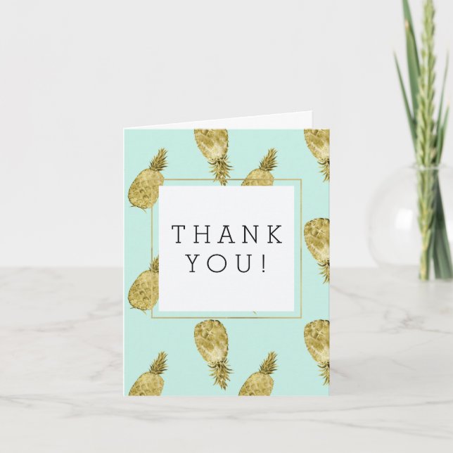 Gold and Mint Watercolor Pineapples Thank You (Front)