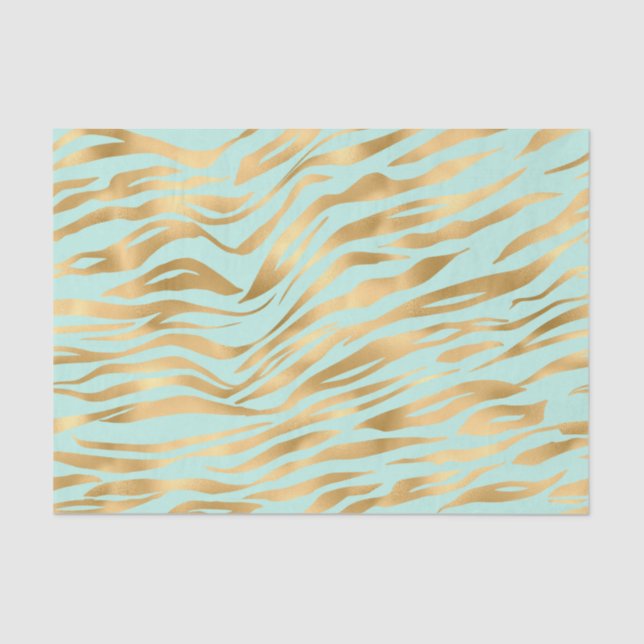 Gold and Mint Wavy Animal Pattern Tissue Paper (Front)