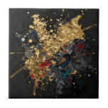 Gold And Navy Abstract Splash Modern Luxury Art Tile<br><div class="desc">Dramatic explosion of molten gold meets deep navy and bold crimson in this striking abstract composition. Fluid metallic brushstrokes, rich texture splatters, and shimmering gold accents create an intense, sophisticated, contemporary feel.</div>