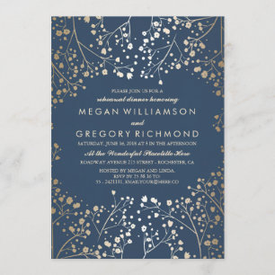 Gold and Navy Baby's Breath Rehearsal Dinner Invitation