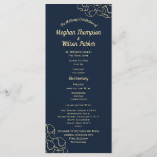 Gold and Navy Blue Baseball Wedding Program