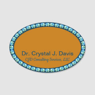 Gold and Navy Blue Bling NAME TAG