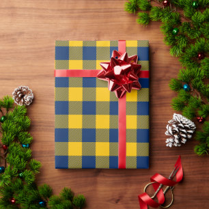 Gold and Navy Blue Buffalo Check Wrapping Paper