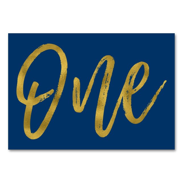 Gold and Navy Blue Elegant Table Number One (Front)