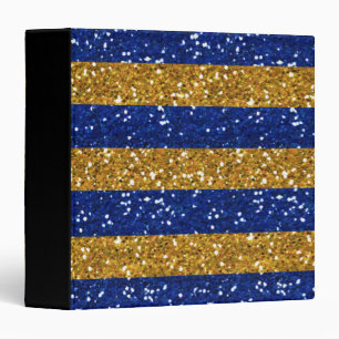 Gold and Navy Blue Glitter Stripes Printed Binder