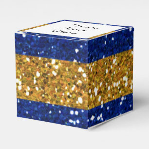 Gold and Navy Blue Glitter Stripes Printed Favor Box