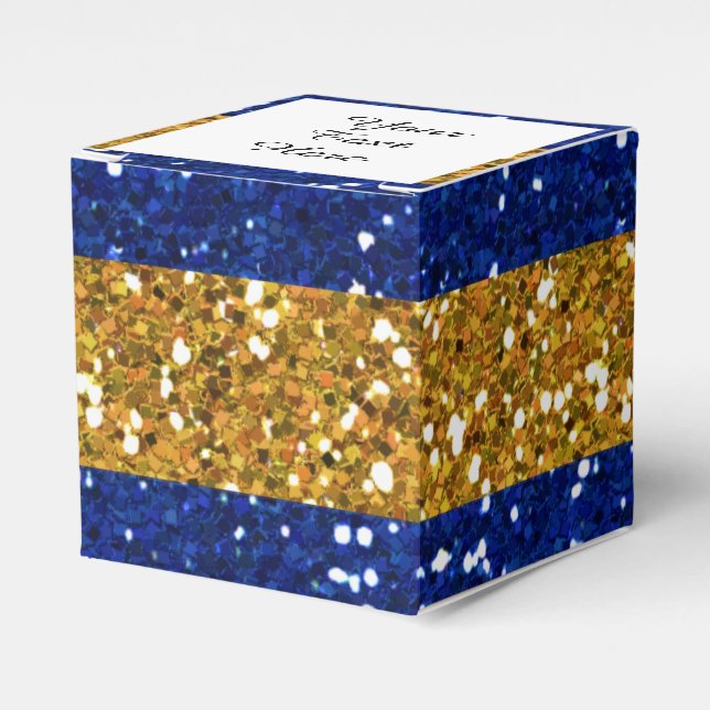 Gold and Navy Blue Glitter Stripes Printed Favor Box (Front Side)