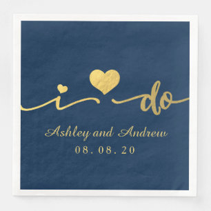 Gold and Navy Blue I Do   Wedding Napkin