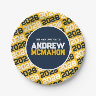 Gold and Navy Blue Personalized Graduation Paper Plate
