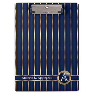 Gold and Navy Blue Stripes Clipboard