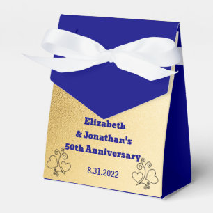 Gold and Navy Blue Wedding Anniversary Photo Favor Box