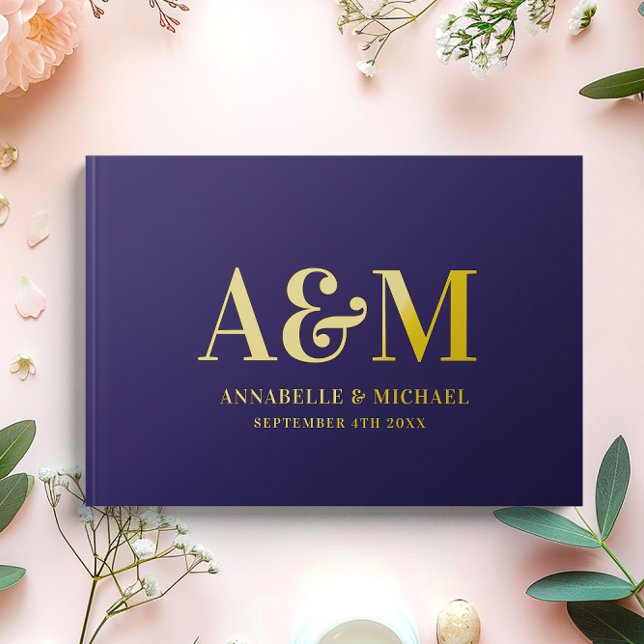 GOLD AND NAVY MONOGRAM MINIMALIST WEDDING  GUEST BOOK (Creator Uploaded)