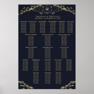 Gold and Navy Mystical Tarot Wedding Seating Chart