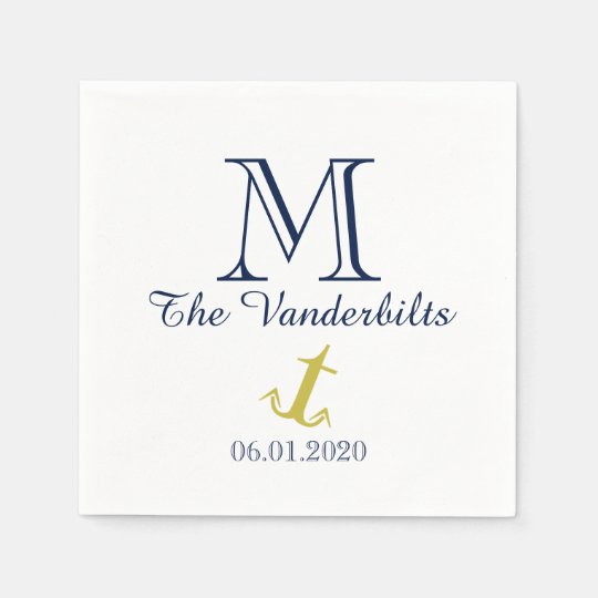 Gold and Navy Nautical Anchor Beach Wedding Napkin Paper Napkin