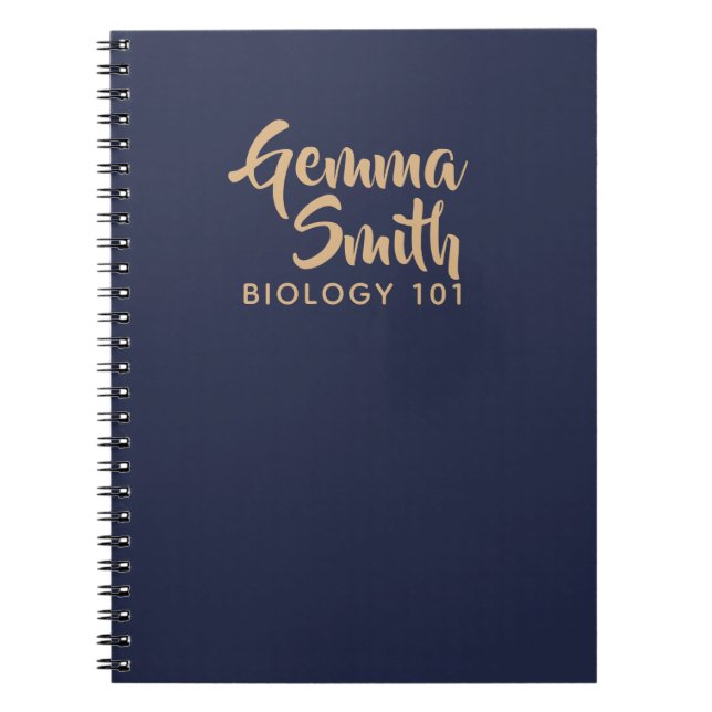 gold and navy personalized monogram subject notebook (Front)