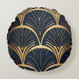 Gold and Navy Round Pillow