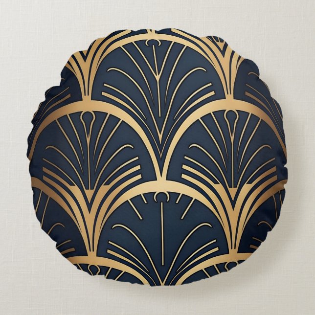 Gold and Navy  Round Pillow (Front)