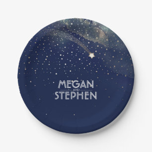 Gold and Navy Shooting Star Night Wedding Paper Plate
