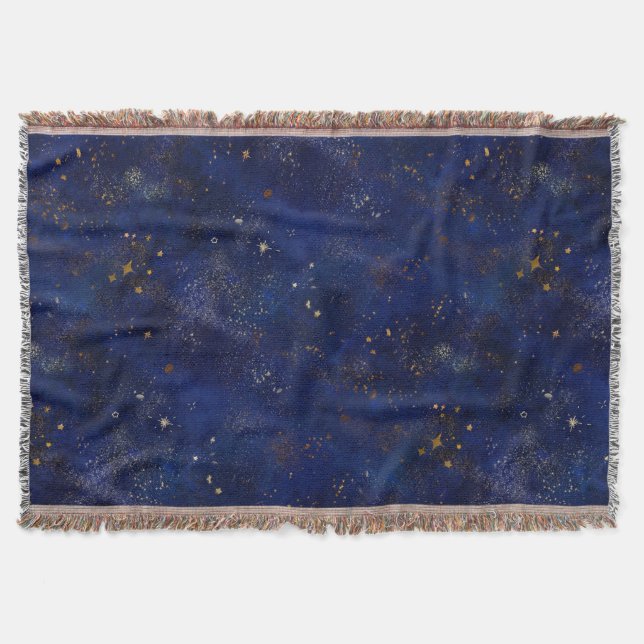 Gold and Navy Stars Throw Blanket (Front)
