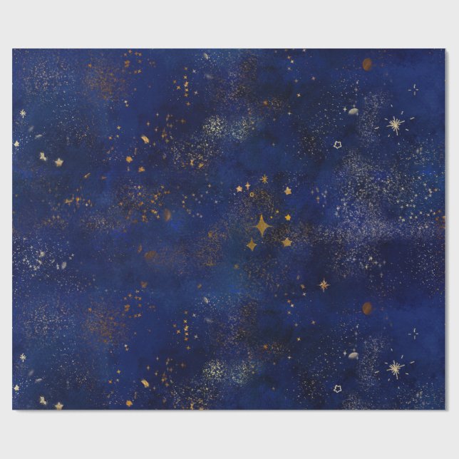 Gold and Navy Stars Wrapping Paper (Flat)