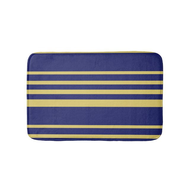 Gold and navy stripes patterned bath mat (Front)