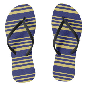 Gold and navy stripes patterned flip flops