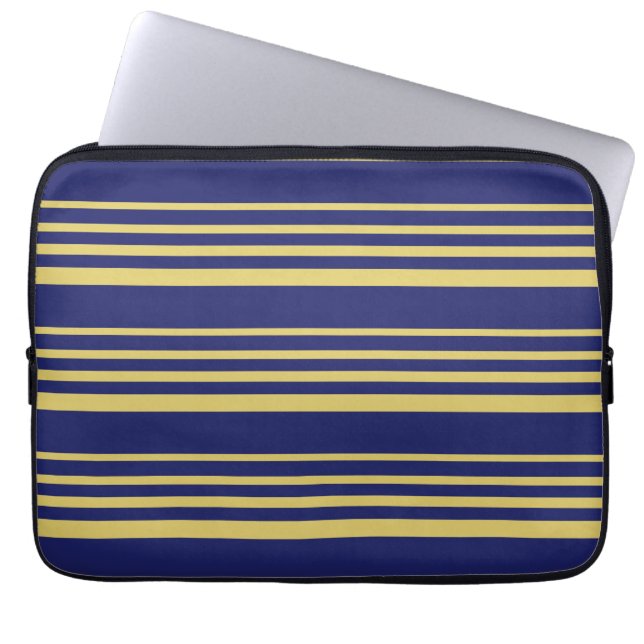 Gold and navy stripes patterned laptop sleeve (Front)