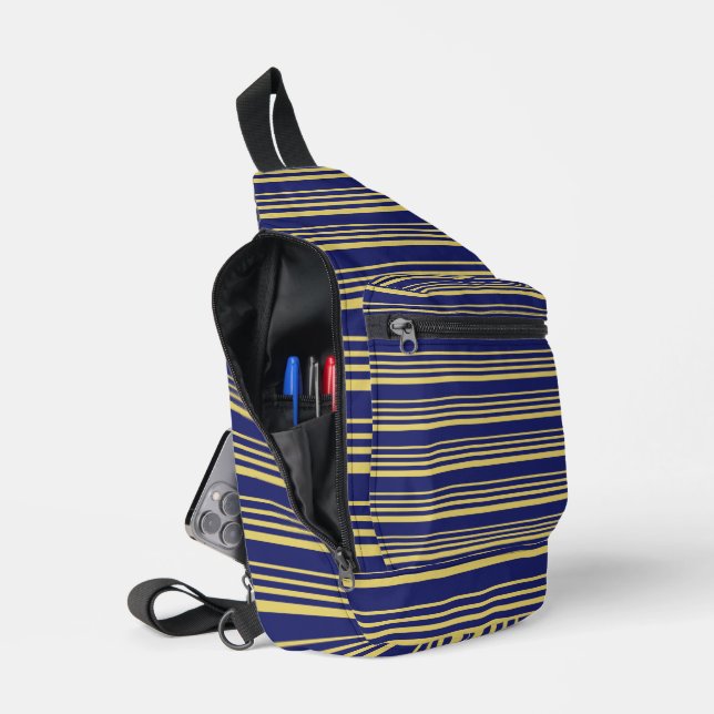 Gold and navy stripes patterned sling bag (Open)