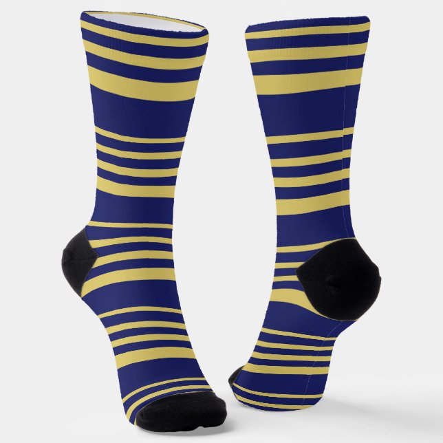 Gold and navy stripes patterned socks (Angled)