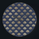 Gold and Navy Vintage Art Deco Flower Pattern  Large Clock<br><div class="desc">A lovely art deco pattern in the navy and gold colourway.</div>