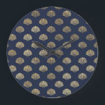 Gold and Navy Vintage Art Deco Flower Pattern  Large Clock<br><div class="desc">A lovely art deco pattern in the navy and gold colourway.</div>