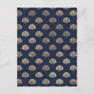 Gold and Navy Vintage Art Deco Flower Pattern  Postcard