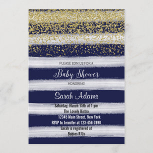 Gold and Navy Watercolor Baby Shower Invitation