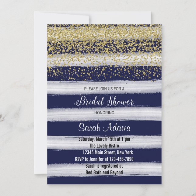 Gold and Navy Watercolor Bridal Shower Invitation (Front)