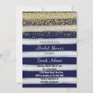 Gold and Navy Watercolor Bridal Shower Invitation