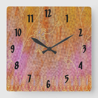 Gold and orange floral oriental material square wall clock