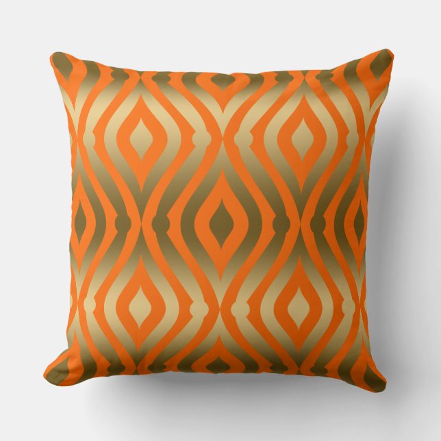 Gold And Orange Geometric Pattern Throw Pillow (Front)