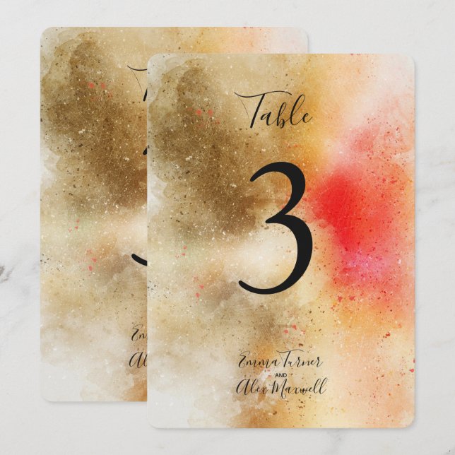 Gold and Orange Watercolour | Table number cards (Front/Back)