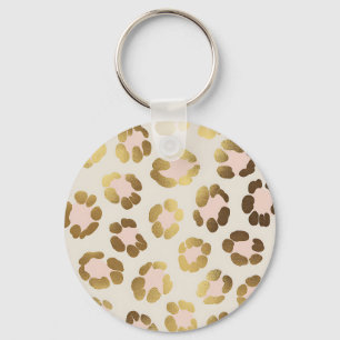 Gold and Pastel Pink Leopard Print Chic Animal Keychain