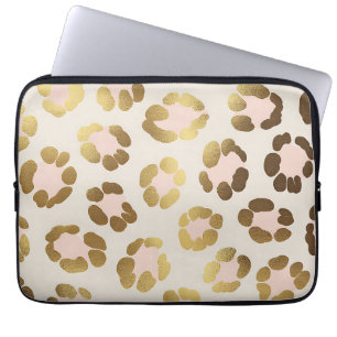 Gold and Pastel Pink Leopard Print Chic Animal Laptop Sleeve