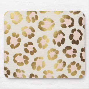 Gold and Pastel Pink Leopard Print Chic Animal Mouse Pad
