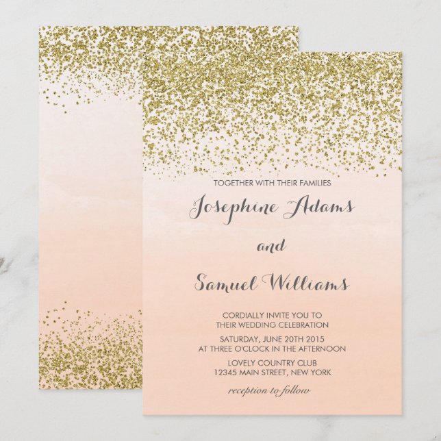 Gold and Peach Orange Wedding Invitation (Front/Back)