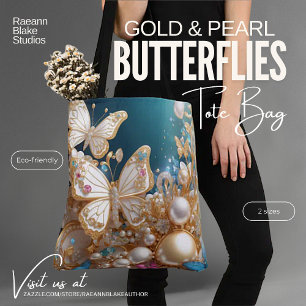 Gold and Pearl Butterflies Tote Bag