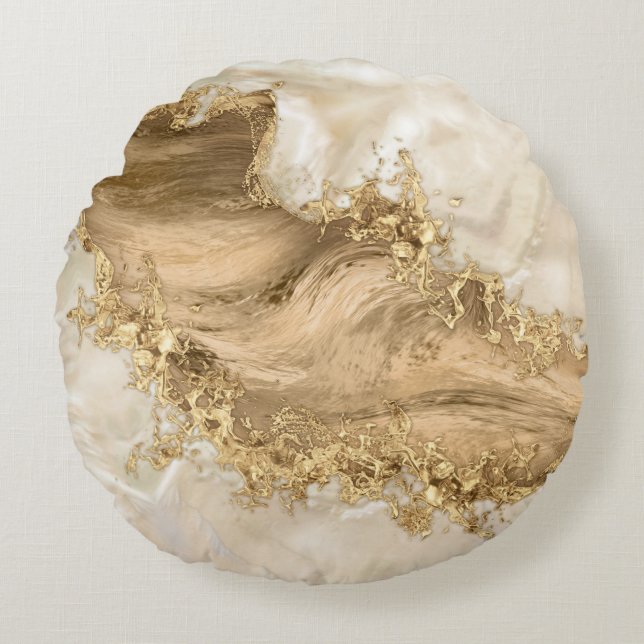 Gold and Pearl - Splatter and flow Round Pillow (Front)