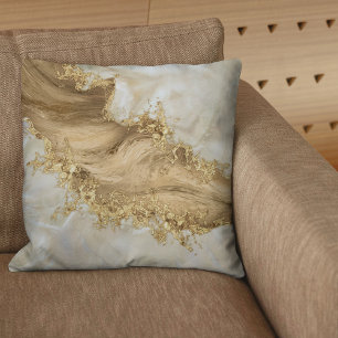 Gold and Pearl - Splatter and flow Throw Pillow