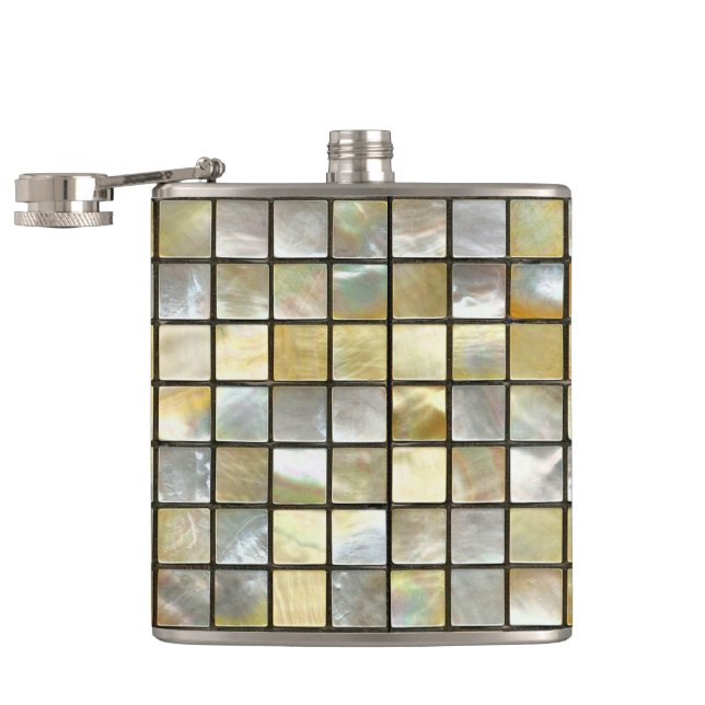 Gold and Pearl Tiles Hip Flask (Opened)