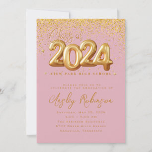 Gold and Pink 2024 Graduation Invitation